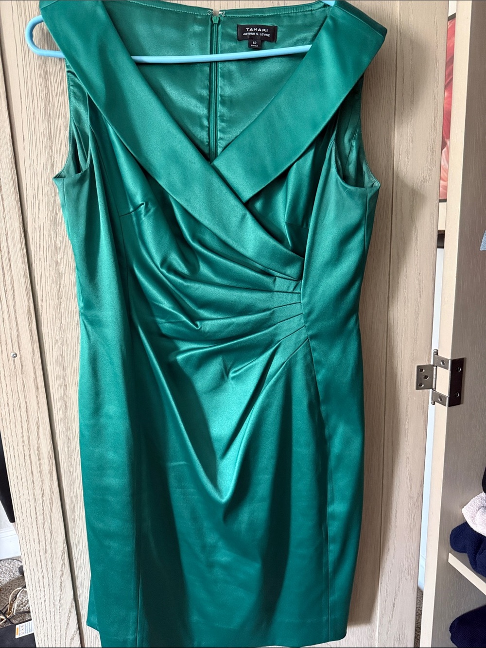 Tahari ASL Teal Satin Sheath Dress